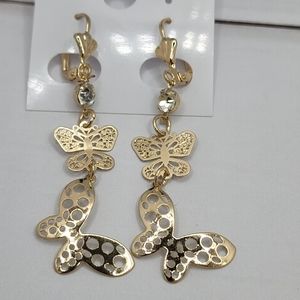 Beautiful earrings butterflies long Gold-plated